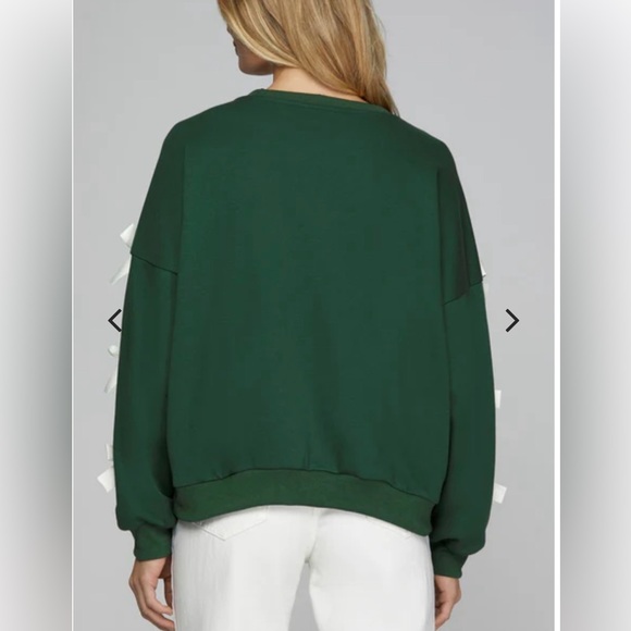 014. Knit French Terry Sweatshirt With Tied Ribbon Sleeves in Green - Picture 4 of 4